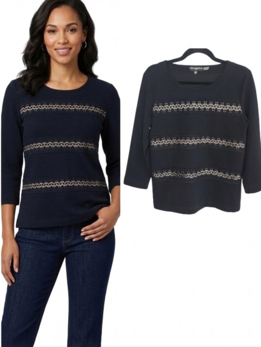 Karl Lagerfeld Paris black three-quarter sleeve Lace top Women's size small